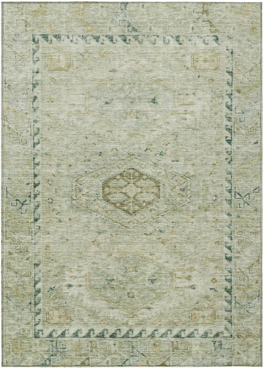 Sage And Gold Medallion Washable Indoor Outdoor Area Rug Photo 1