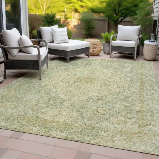 Sage And Gold Oriental Washable Indoor Outdoor Area Rug Photo 7