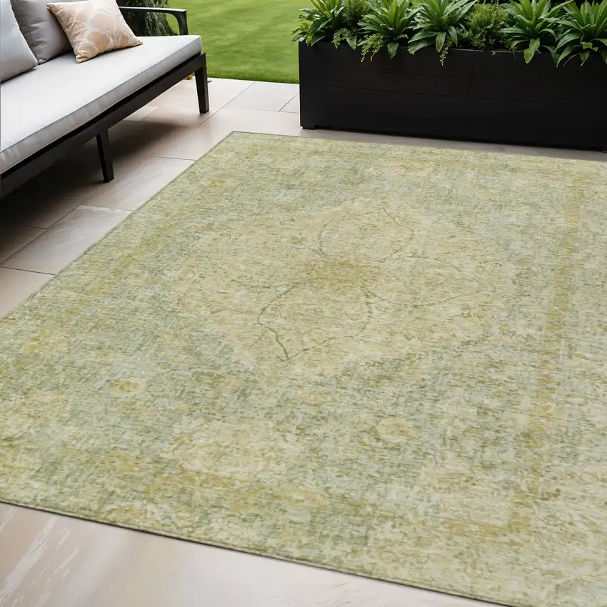 Sage And Gold Oriental Washable Indoor Outdoor Area Rug Photo 2