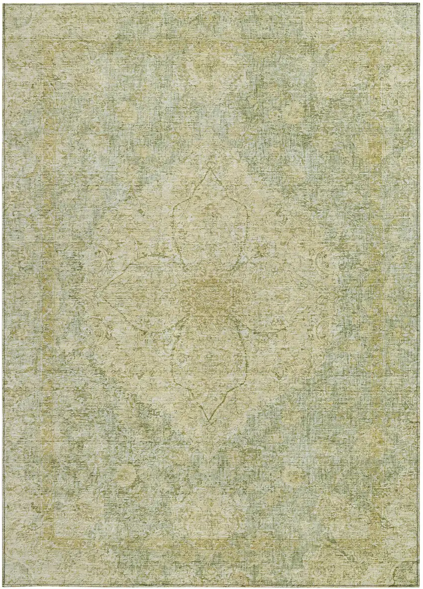 Sage And Gold Oriental Washable Indoor Outdoor Area Rug Photo 3