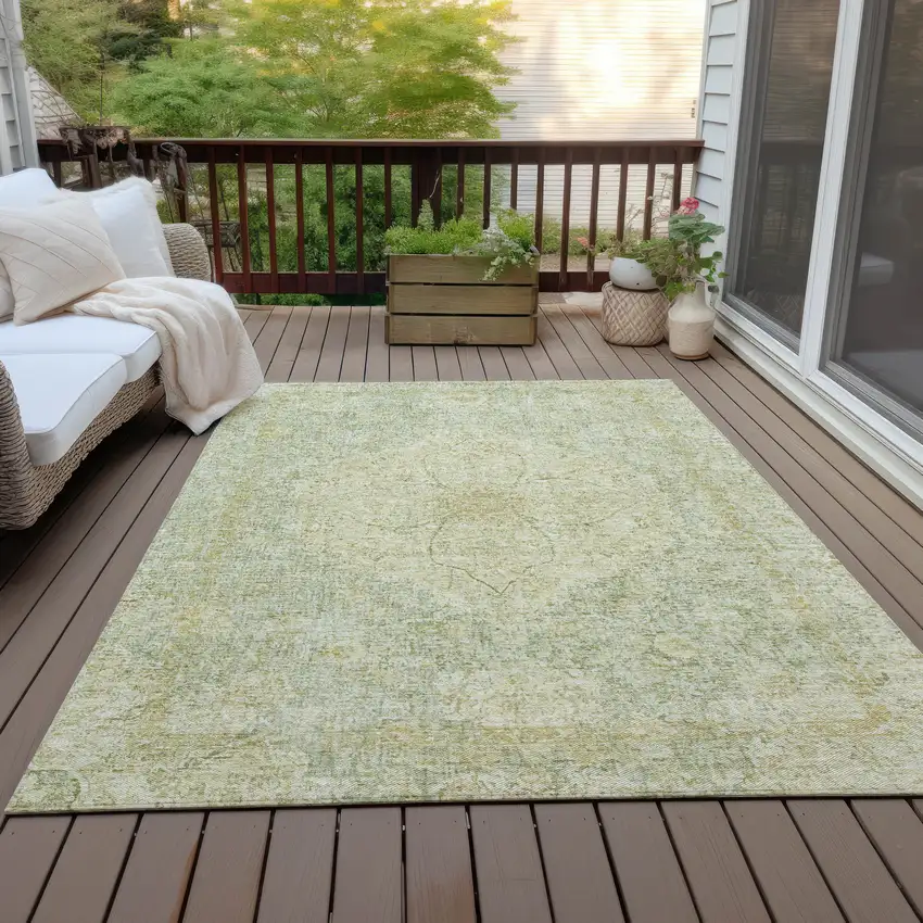 Sage And Gold Oriental Washable Indoor Outdoor Area Rug Photo 5