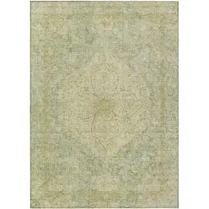 Photo of Sage And Gold Oriental Washable Indoor Outdoor Area Rug