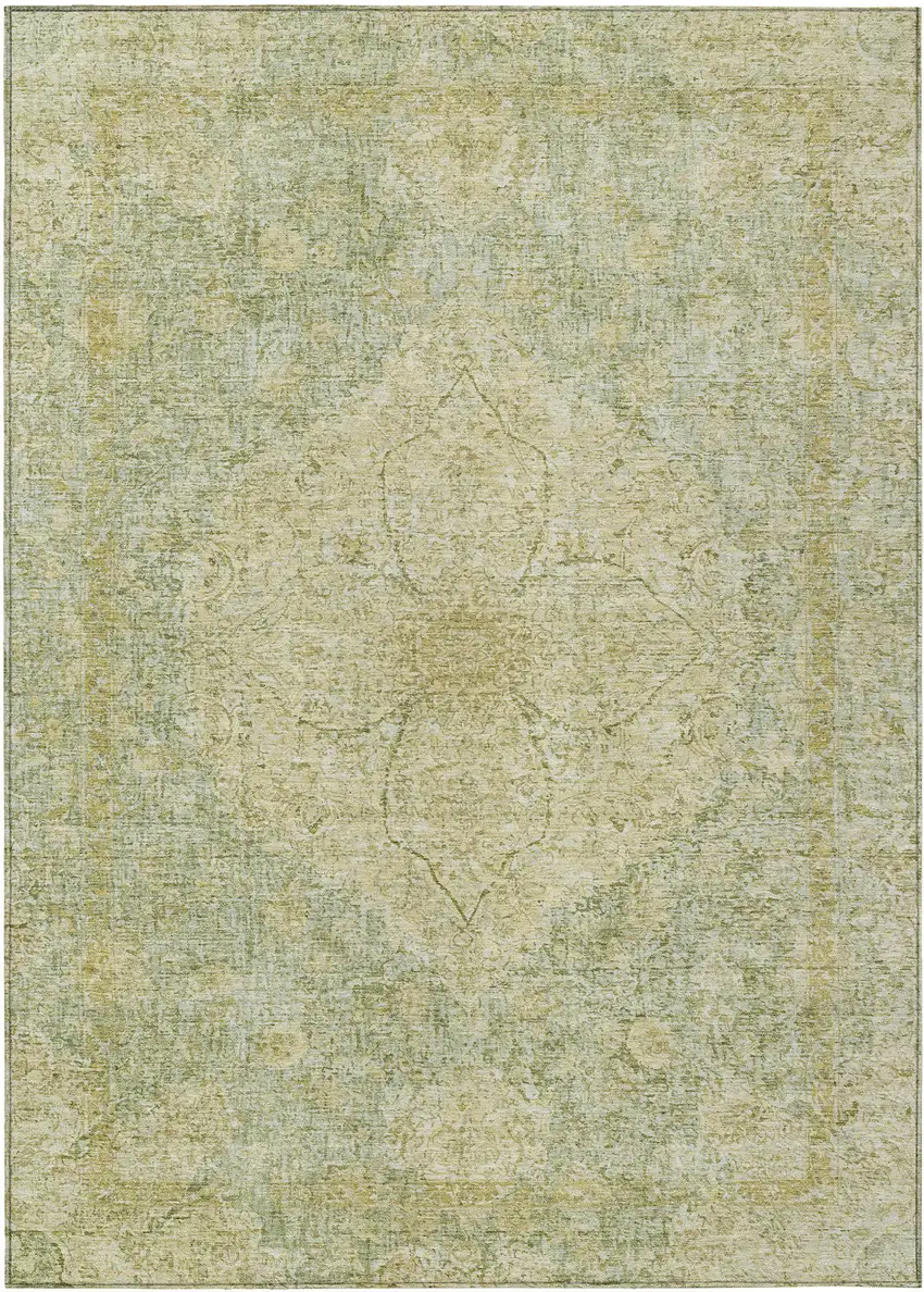 Sage And Gold Oriental Washable Indoor Outdoor Area Rug Photo 1