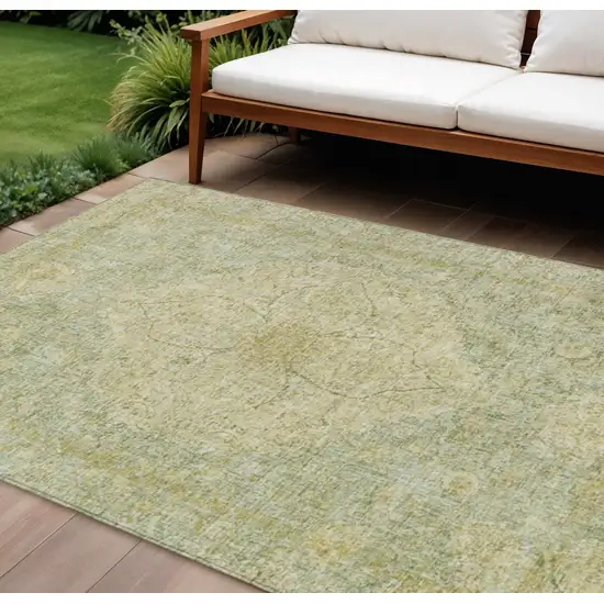 Sage And Gold Oriental Washable Indoor Outdoor Area Rug Photo 2