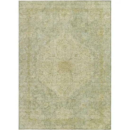 Sage And Gold Oriental Washable Indoor Outdoor Area Rug Photo 3