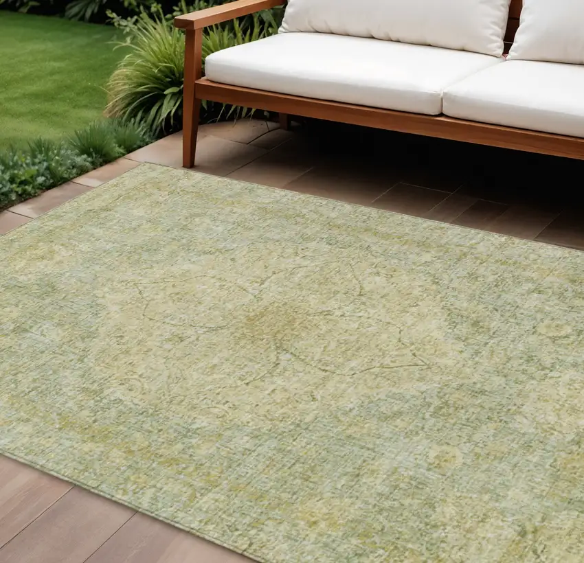 Sage And Gold Oriental Washable Indoor Outdoor Area Rug Photo 2