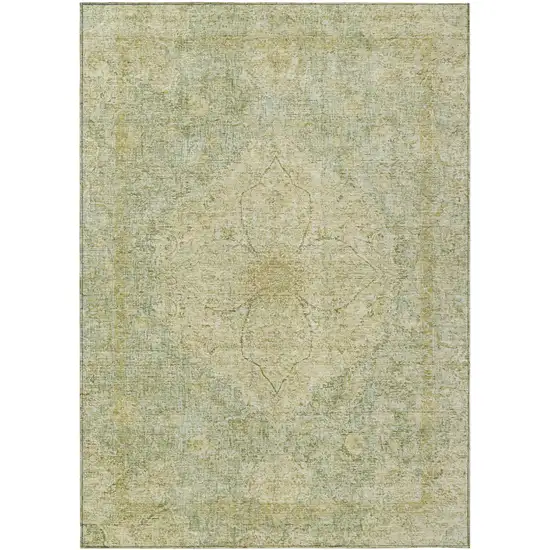 Sage And Gold Oriental Washable Indoor Outdoor Area Rug Photo 1