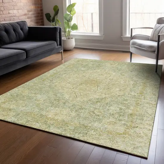 Sage And Gold Oriental Washable Indoor Outdoor Area Rug Photo 6
