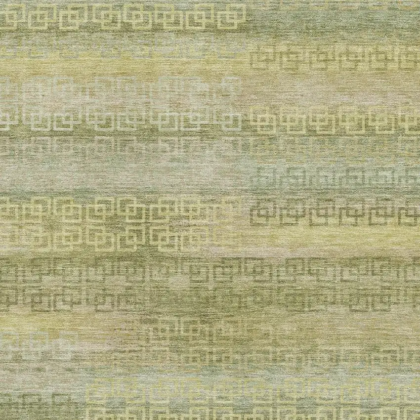 Sage And Gold Striped Washable Area Rug With UV Protection Photo 3