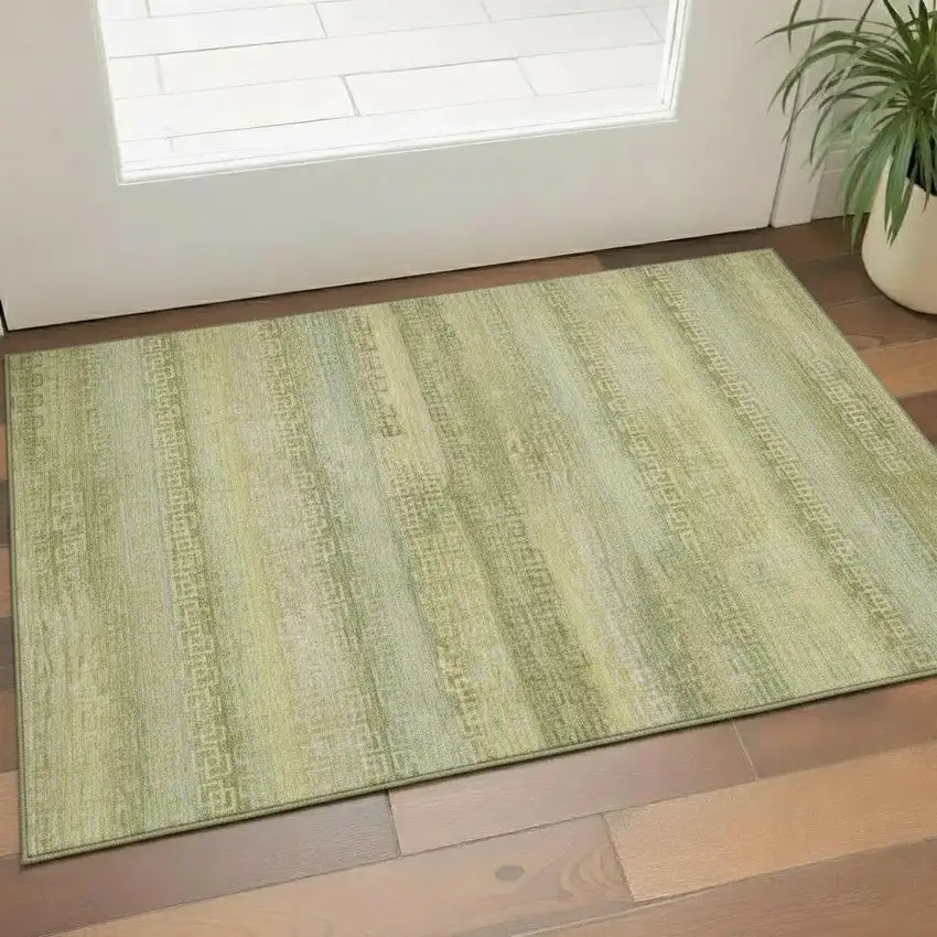 Sage And Gold Striped Washable Area Rug With UV Protection Photo 2