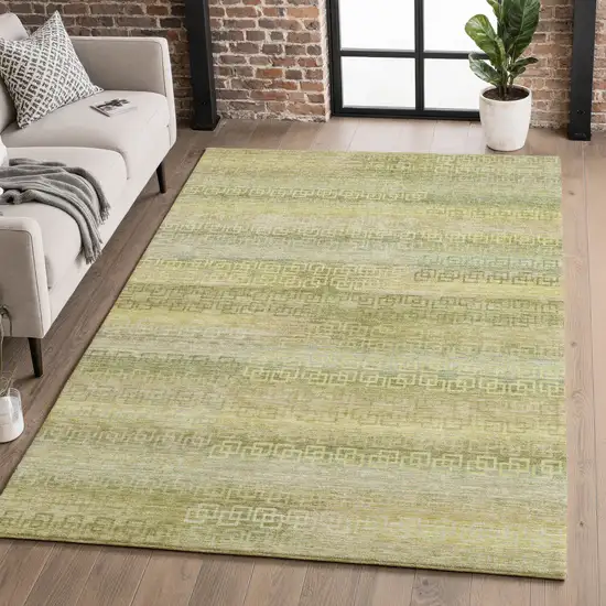Sage And Gold Striped Washable Area Rug With UV Protection Photo 5