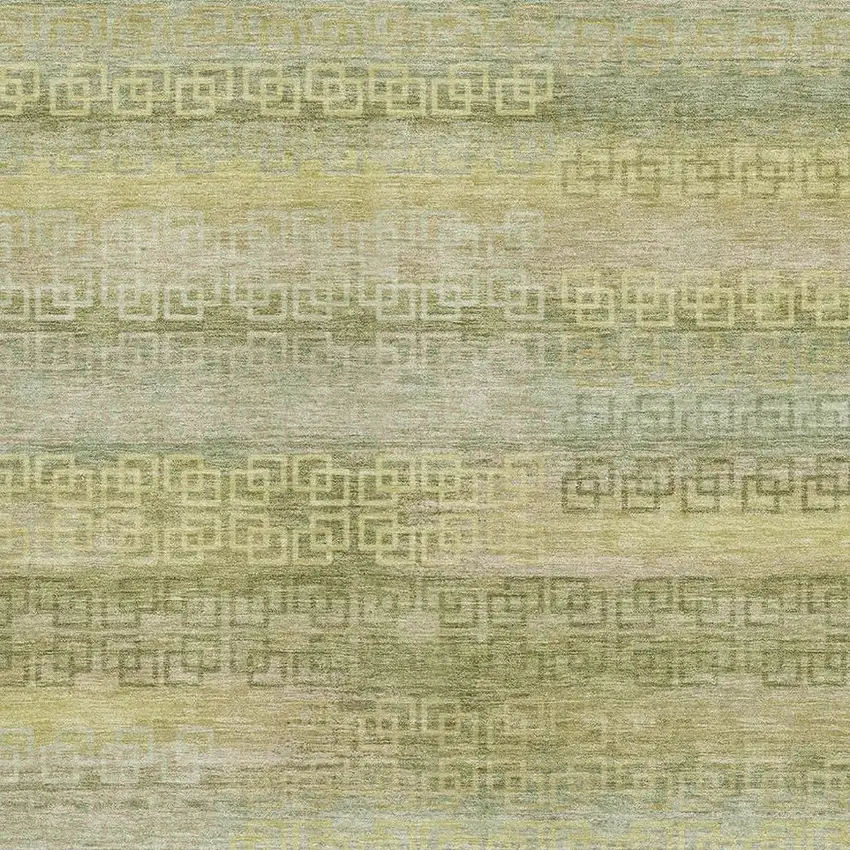 Sage And Gold Striped Washable Area Rug With UV Protection Photo 3