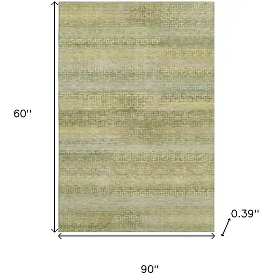 Sage And Gold Striped Washable Area Rug With UV Protection Photo 9