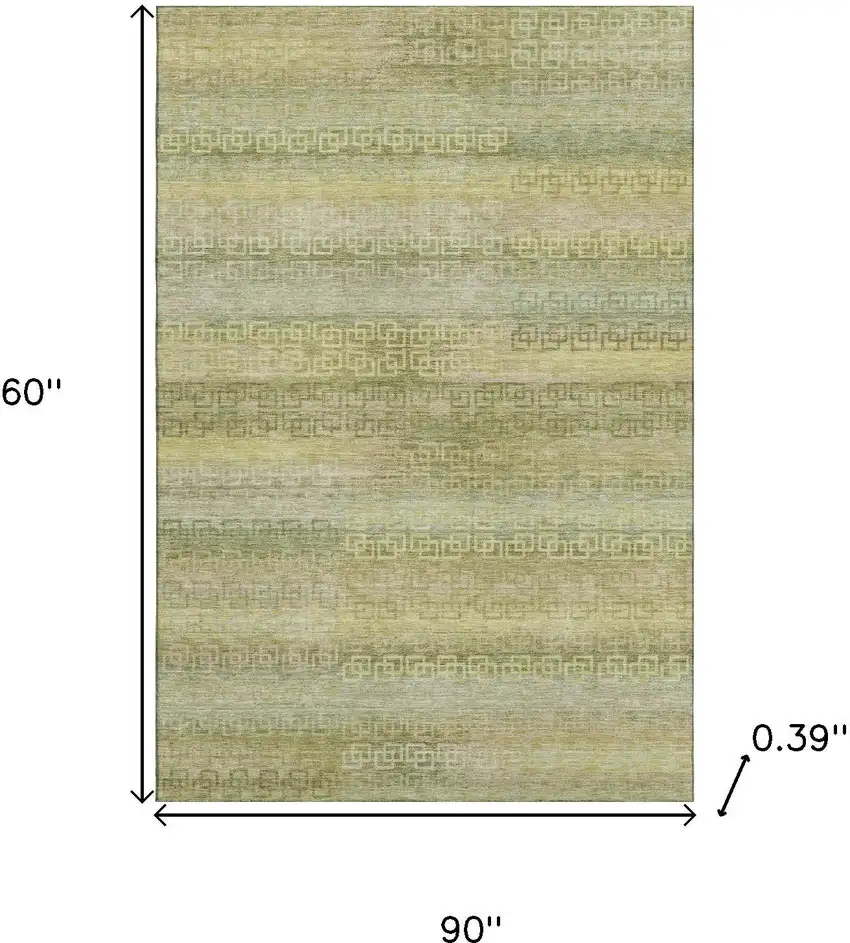 Sage And Gold Striped Washable Area Rug With UV Protection Photo 9
