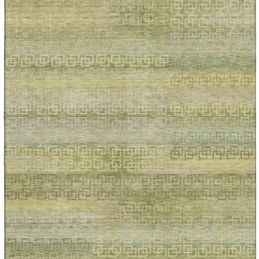 Sage And Gold Striped Washable Area Rug With UV Protection Photo 4