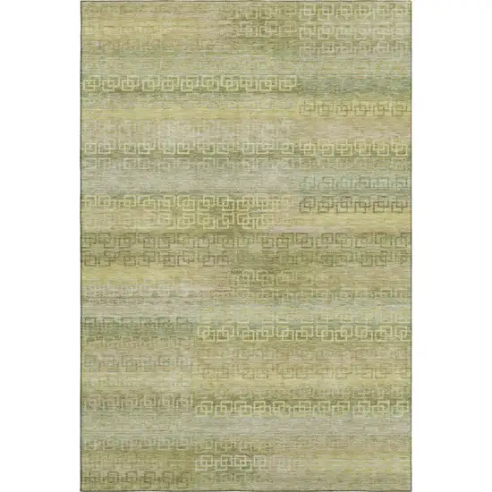 Sage And Gold Striped Washable Area Rug With UV Protection Photo 1