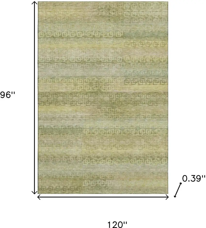 Sage And Gold Striped Washable Area Rug With UV Protection Photo 9