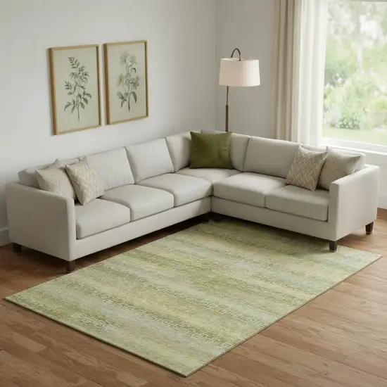 Sage And Gold Striped Washable Area Rug With UV Protection Photo 2