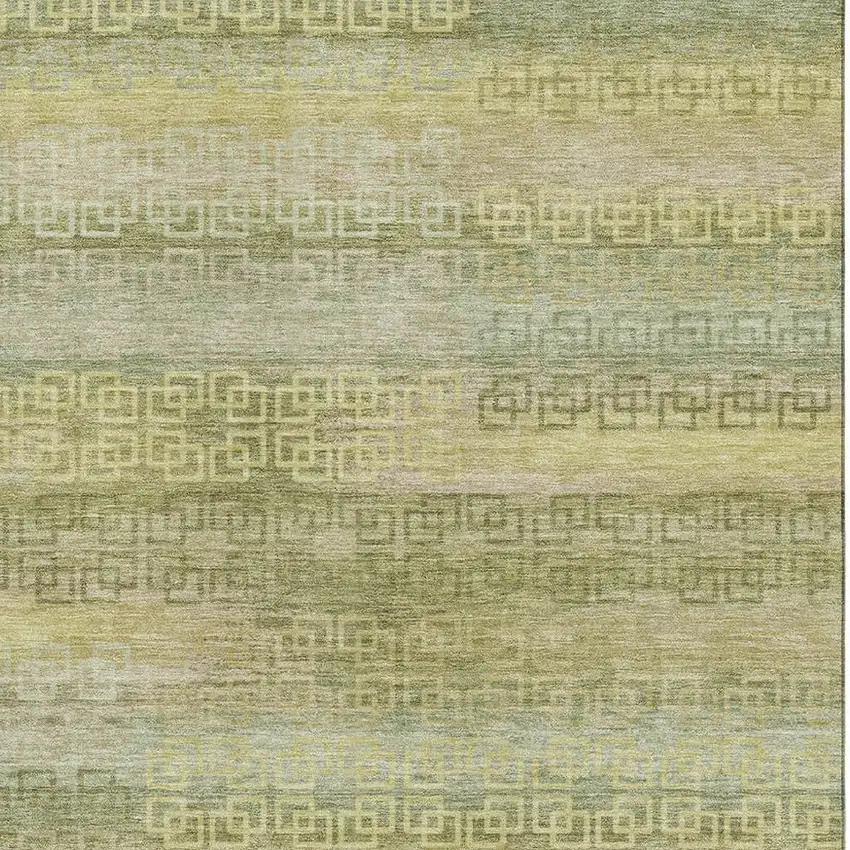 Sage And Gold Striped Washable Area Rug With UV Protection Photo 3