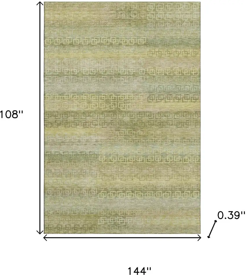 Sage And Gold Striped Washable Area Rug With UV Protection Photo 9