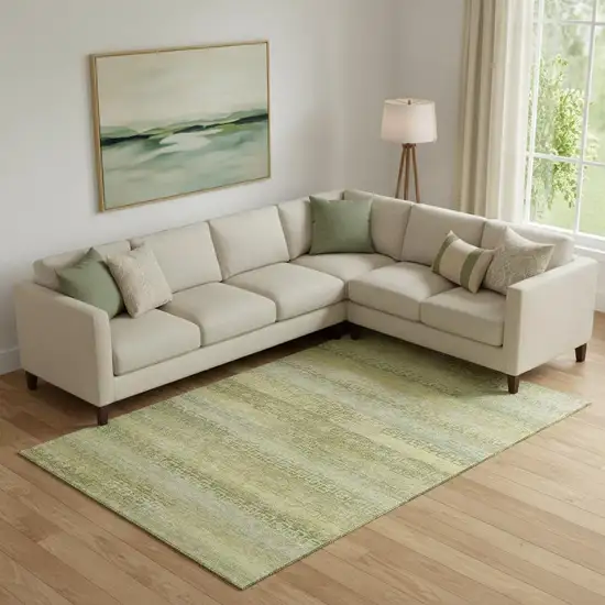 Sage And Gold Striped Washable Area Rug With UV Protection Photo 2