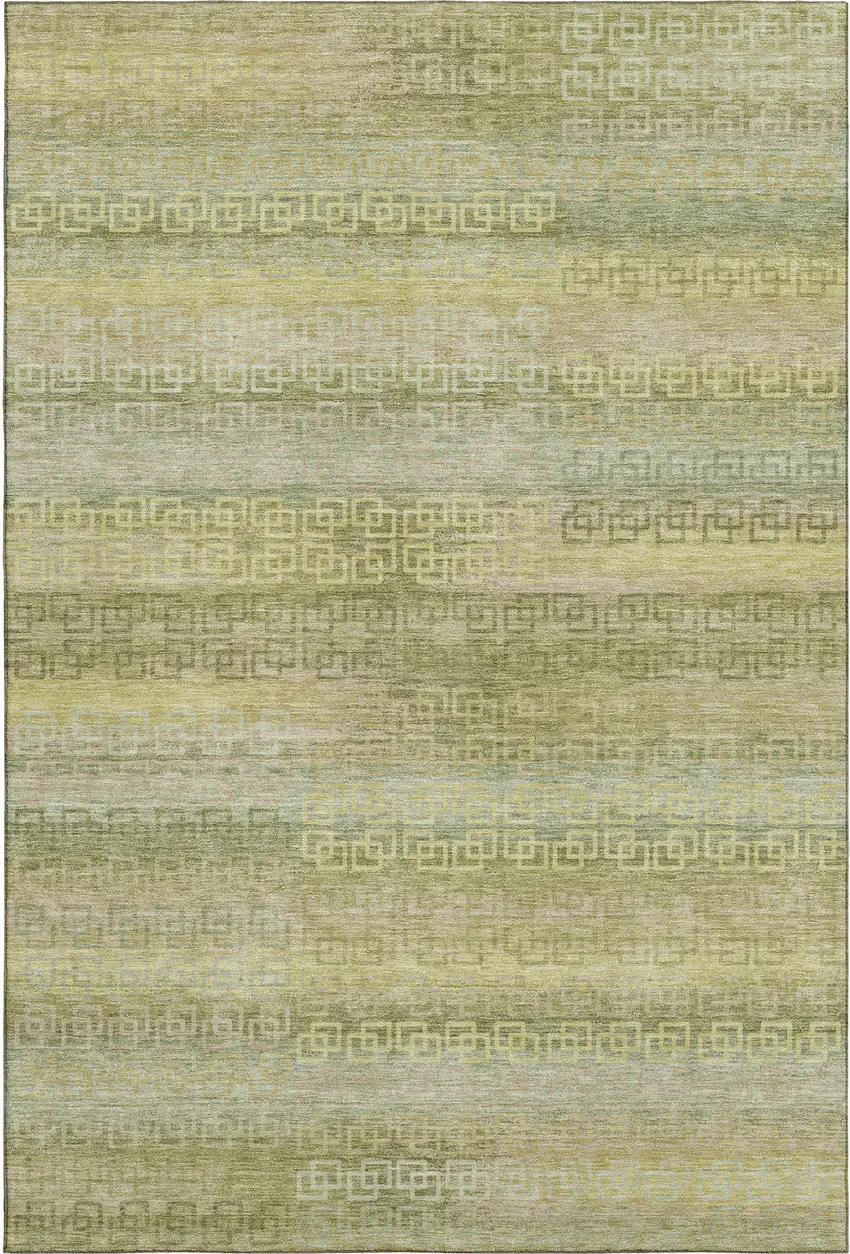 Sage And Gold Striped Washable Area Rug With UV Protection Photo 1