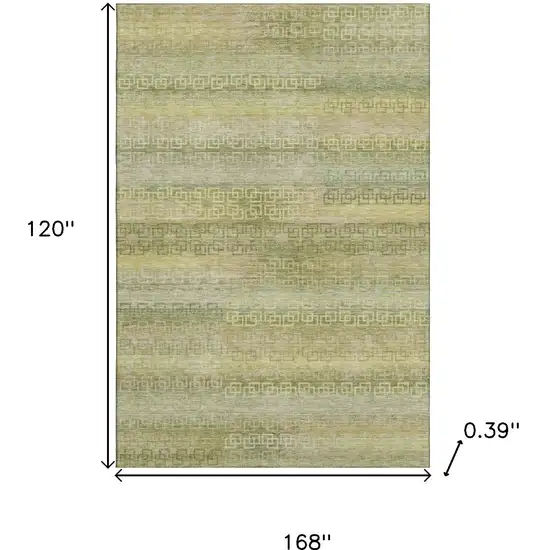 Sage And Gold Striped Washable Area Rug With UV Protection Photo 9
