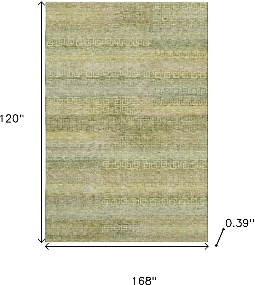 Sage And Gold Striped Washable Area Rug With UV Protection Photo 9