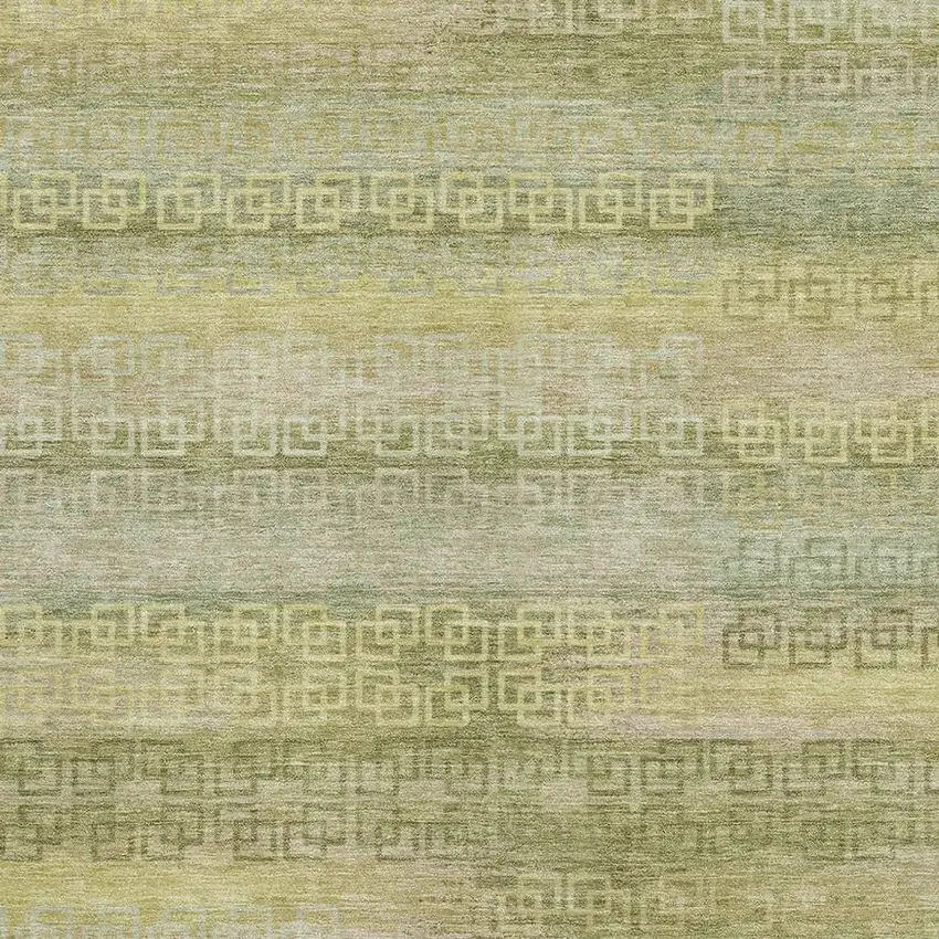 Sage And Gold Striped Washable Area Rug With UV Protection Photo 3