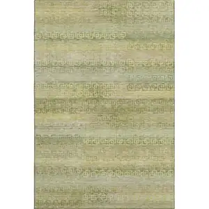 Photo of Sage And Gold Striped Washable Area Rug With UV Protection