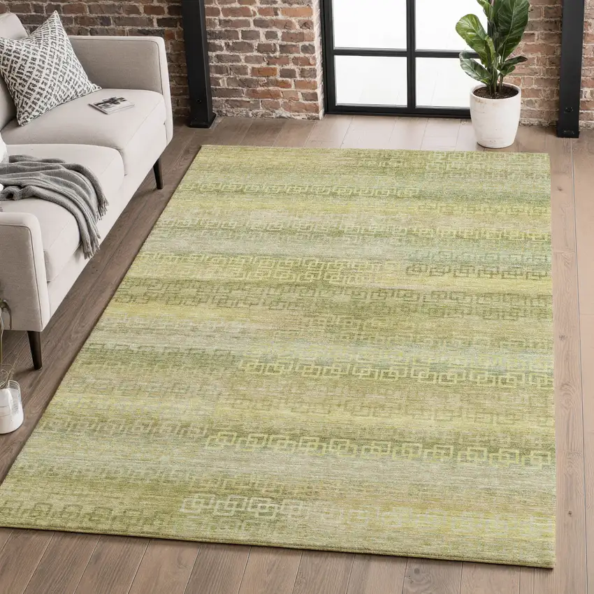 Sage And Gold Striped Washable Area Rug With UV Protection Photo 5