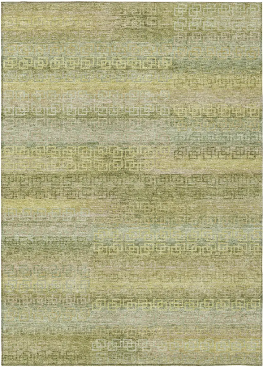 Sage And Gold Striped Washable Indoor Outdoor Area Rug Photo 1