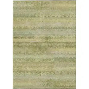 Photo of Sage And Gold Striped Washable Indoor Outdoor Area Rug