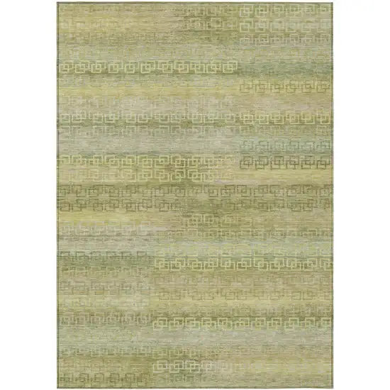 Sage And Gold Striped Washable Indoor Outdoor Area Rug Photo 9