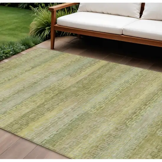 Sage And Gold Striped Washable Indoor Outdoor Area Rug Photo 2