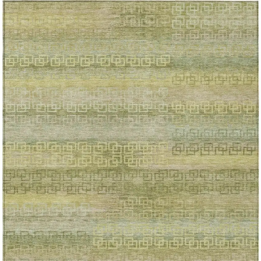 Sage And Gold Striped Washable Indoor Outdoor Area Rug Photo 4