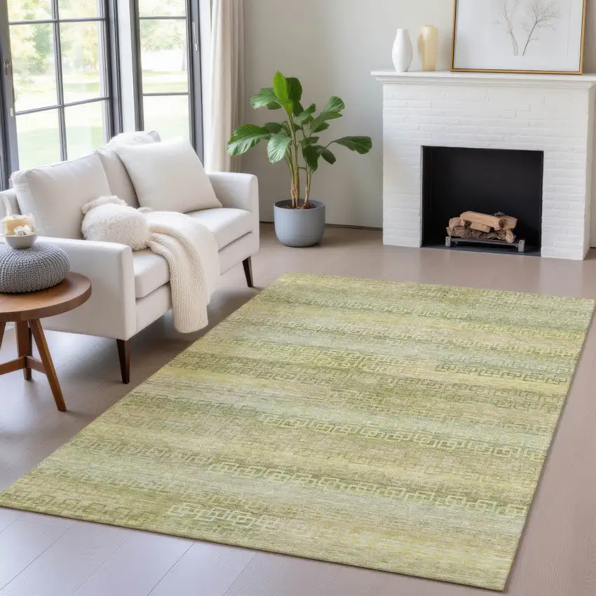 Sage And Gold Striped Washable Indoor Outdoor Area Rug Photo 6