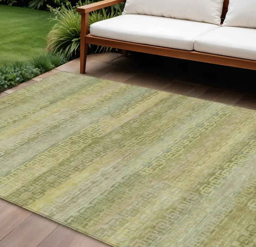 Sage And Gold Striped Washable Indoor Outdoor Area Rug Photo 2