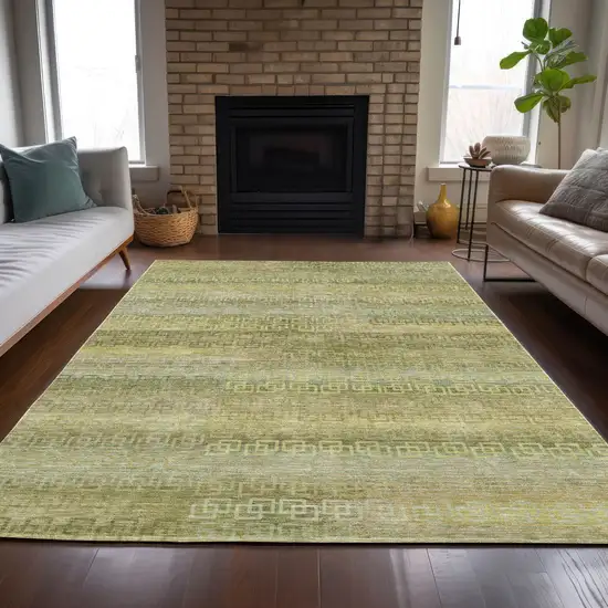 Sage And Gold Striped Washable Indoor Outdoor Area Rug Photo 7