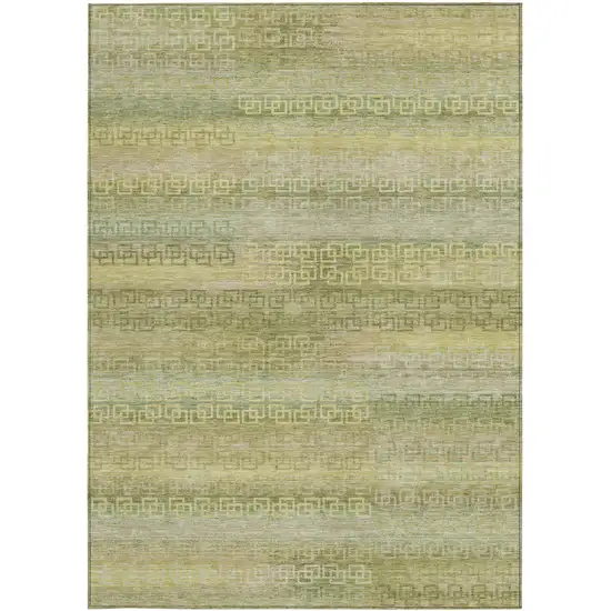 Sage And Gold Striped Washable Indoor Outdoor Area Rug Photo 1