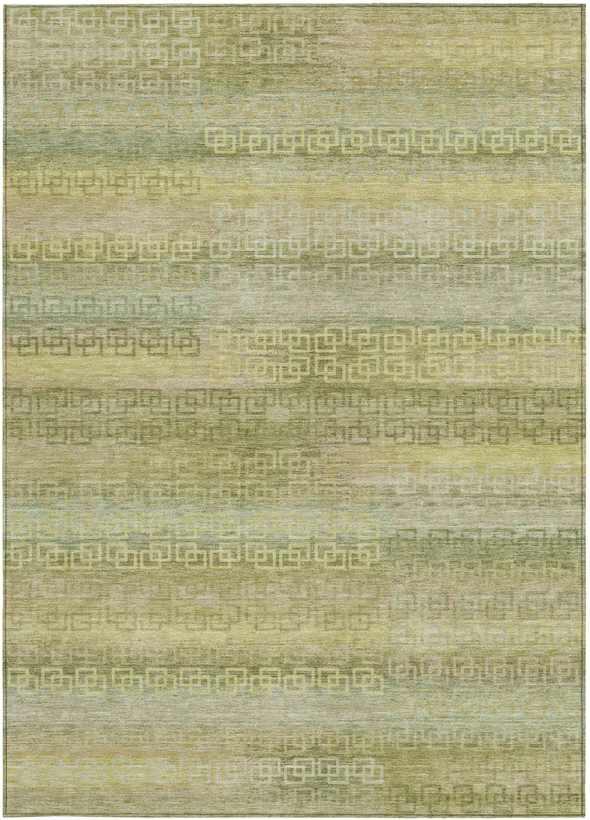Sage And Gold Striped Washable Indoor Outdoor Area Rug Photo 1