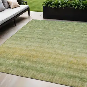 Photo of Sage And Gold Striped Washable Indoor Outdoor Area Rug