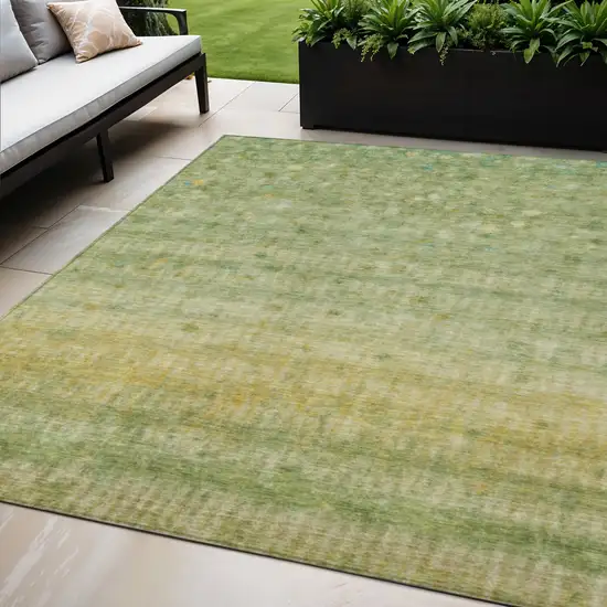 Sage And Gold Striped Washable Indoor Outdoor Area Rug Photo 1