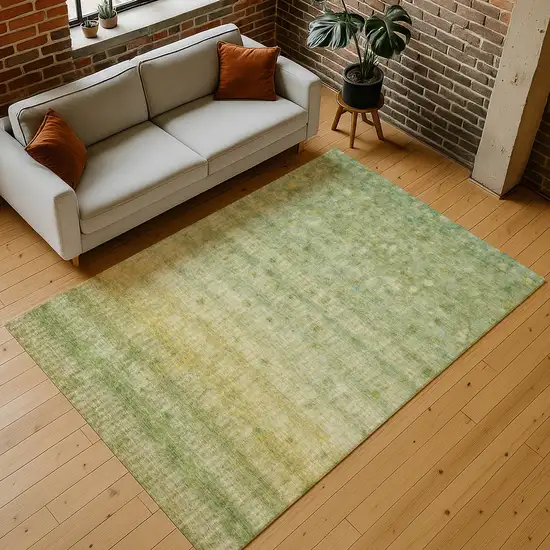 Sage And Gold Striped Washable Indoor Outdoor Area Rug Photo 8