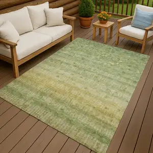 Photo of Sage And Gold Striped Washable Indoor Outdoor Area Rug