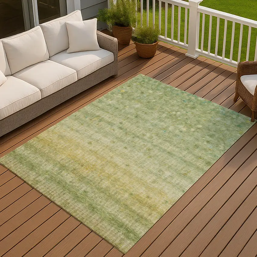 Sage And Gold Striped Washable Indoor Outdoor Area Rug Photo 6
