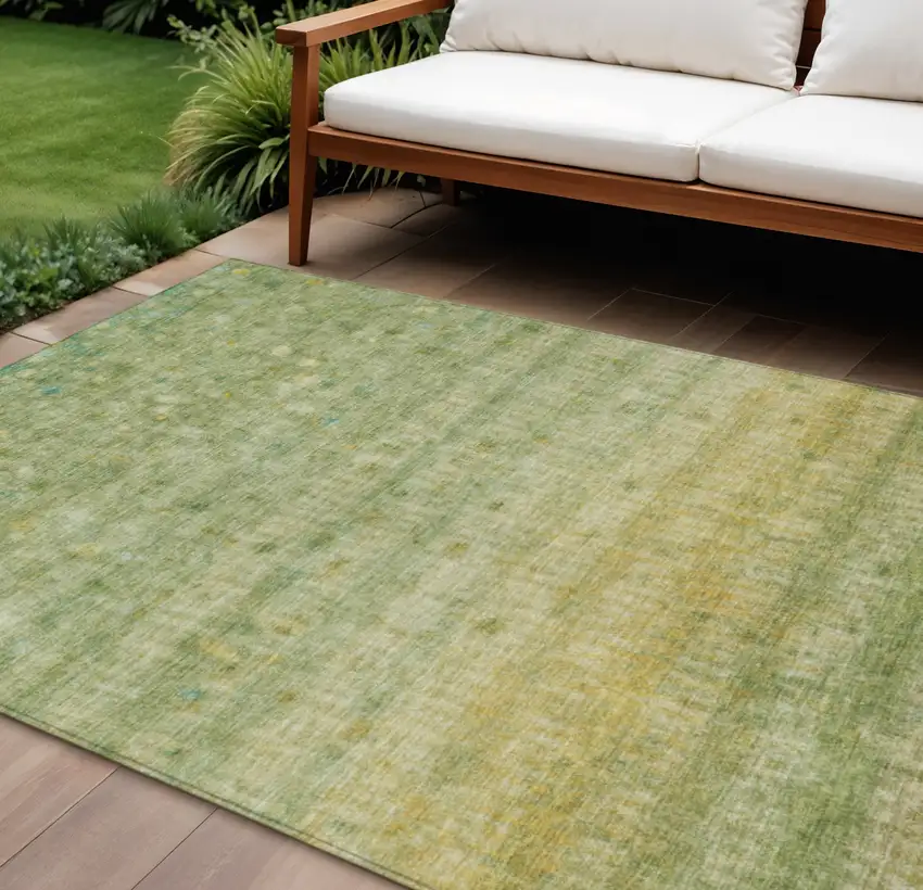 Sage And Gold Striped Washable Indoor Outdoor Area Rug Photo 1