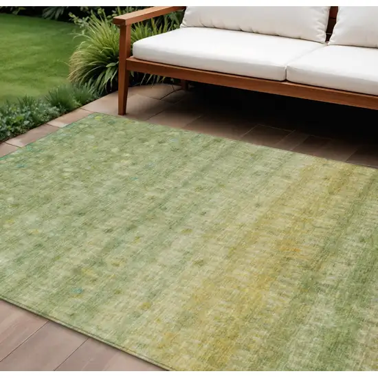 Sage And Gold Striped Washable Indoor Outdoor Area Rug Photo 1