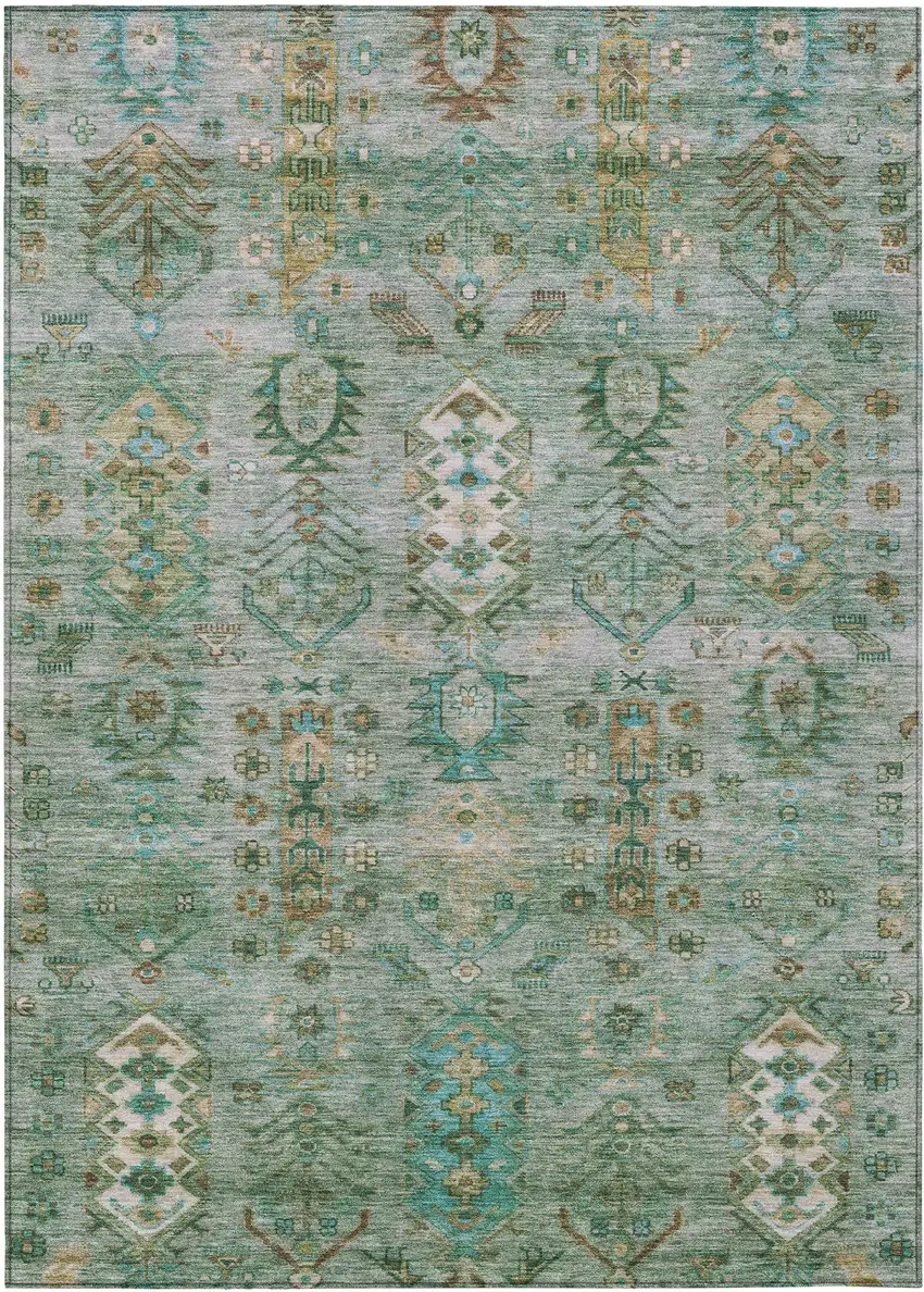 Sage And Gold Tribal Washable Indoor Outdoor Area Rug Photo 1