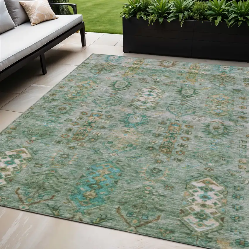 Sage And Gold Tribal Washable Indoor Outdoor Area Rug Photo 2